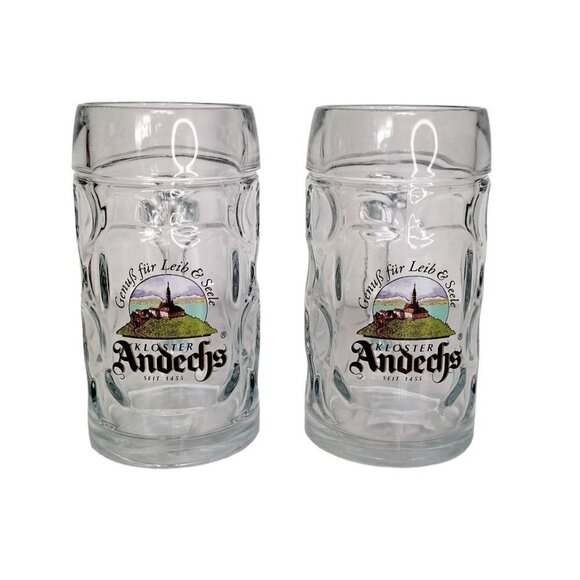 Ｇｌｕｈｅｎ～Ｄａｓ　Ｅｗｉｇｅ　Ｄａｓｅｉｎ Vintage Andechs Heavy Glass German Stein Mug Genub Fur Leib
